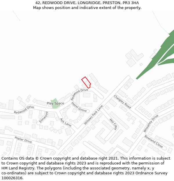 42, REDWOOD DRIVE, LONGRIDGE, PRESTON, PR3 3HA: Location map and indicative extent of plot