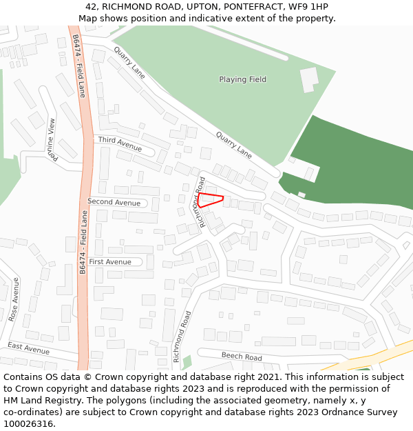 42, RICHMOND ROAD, UPTON, PONTEFRACT, WF9 1HP: Location map and indicative extent of plot