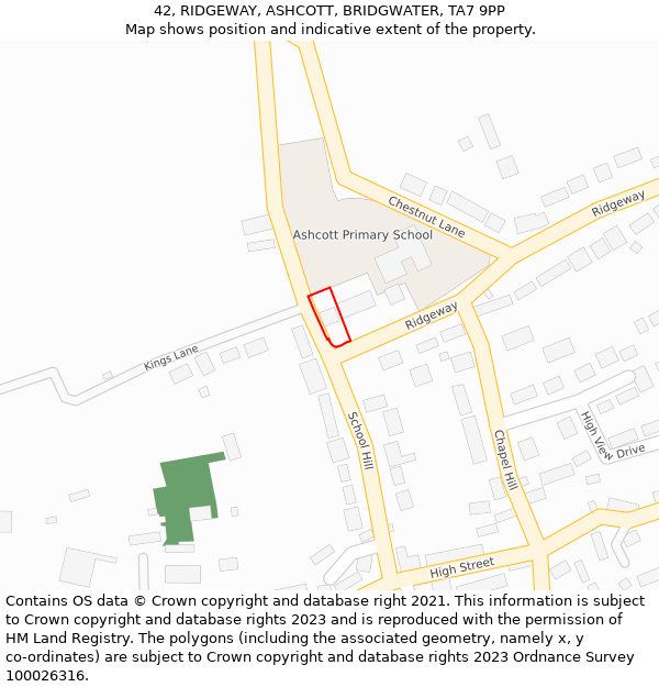 42, RIDGEWAY, ASHCOTT, BRIDGWATER, TA7 9PP: Location map and indicative extent of plot