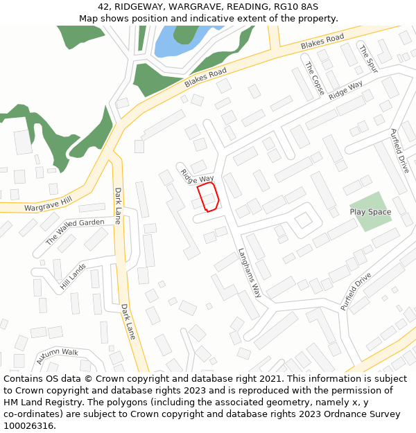 42, RIDGEWAY, WARGRAVE, READING, RG10 8AS: Location map and indicative extent of plot