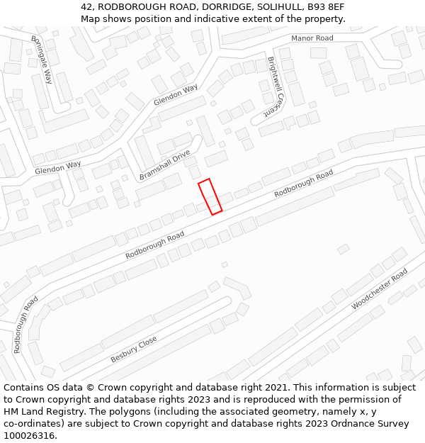 42, RODBOROUGH ROAD, DORRIDGE, SOLIHULL, B93 8EF: Location map and indicative extent of plot