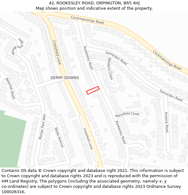 42, ROOKESLEY ROAD, ORPINGTON, BR5 4HJ: Location map and indicative extent of plot