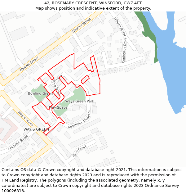 42, ROSEMARY CRESCENT, WINSFORD, CW7 4ET: Location map and indicative extent of plot