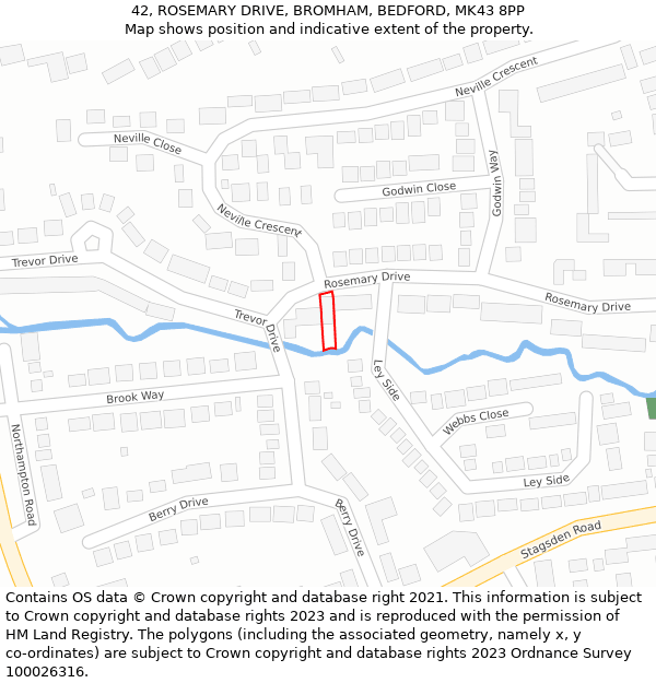 42, ROSEMARY DRIVE, BROMHAM, BEDFORD, MK43 8PP: Location map and indicative extent of plot