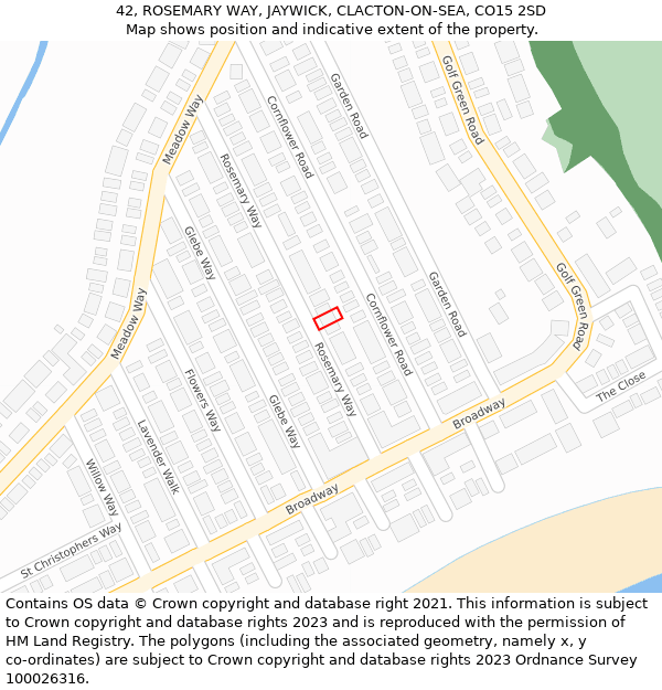 42, ROSEMARY WAY, JAYWICK, CLACTON-ON-SEA, CO15 2SD: Location map and indicative extent of plot