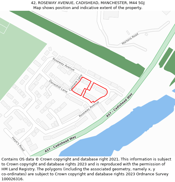 42, ROSEWAY AVENUE, CADISHEAD, MANCHESTER, M44 5GJ: Location map and indicative extent of plot