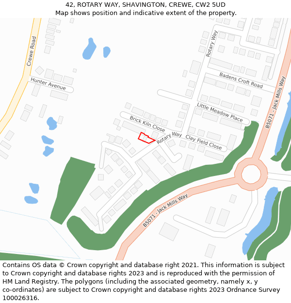 42, ROTARY WAY, SHAVINGTON, CREWE, CW2 5UD: Location map and indicative extent of plot