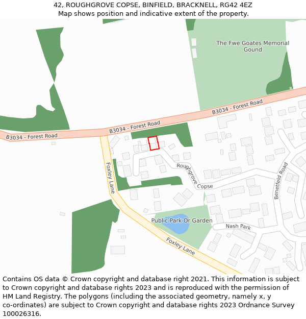 42, ROUGHGROVE COPSE, BINFIELD, BRACKNELL, RG42 4EZ: Location map and indicative extent of plot