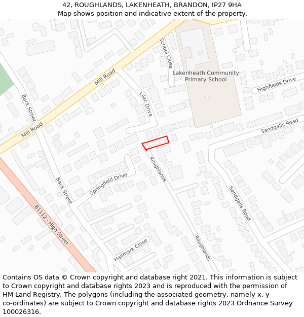 42, ROUGHLANDS, LAKENHEATH, BRANDON, IP27 9HA: Location map and indicative extent of plot