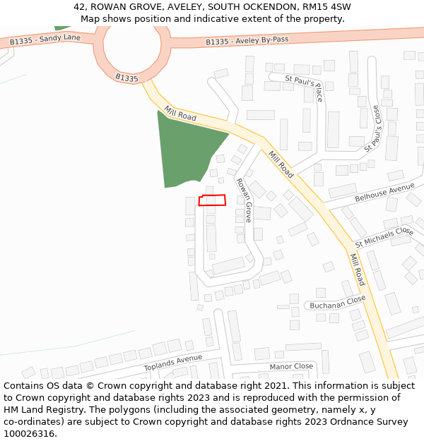 42, ROWAN GROVE, AVELEY, SOUTH OCKENDON, RM15 4SW: Location map and indicative extent of plot