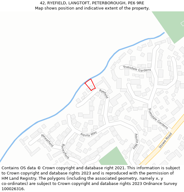 42, RYEFIELD, LANGTOFT, PETERBOROUGH, PE6 9RE: Location map and indicative extent of plot