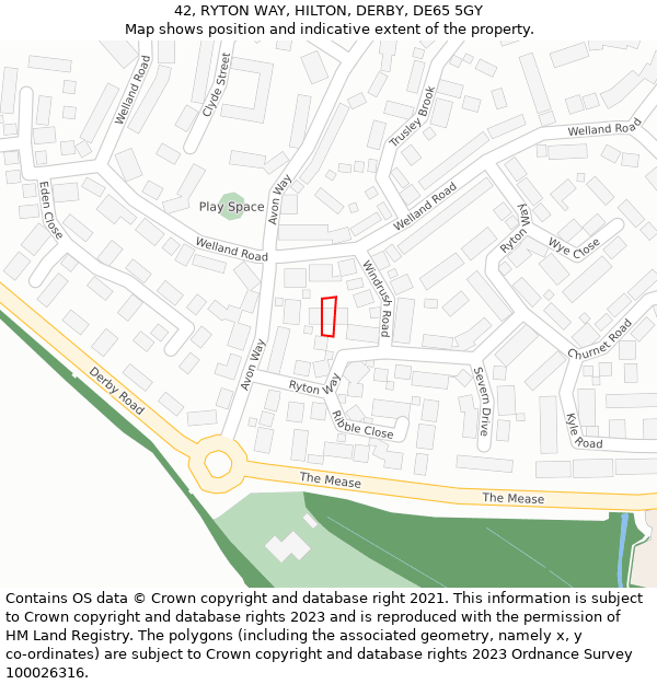 42, RYTON WAY, HILTON, DERBY, DE65 5GY: Location map and indicative extent of plot