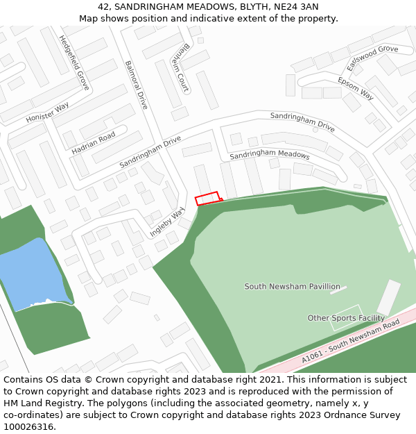 42, SANDRINGHAM MEADOWS, BLYTH, NE24 3AN: Location map and indicative extent of plot