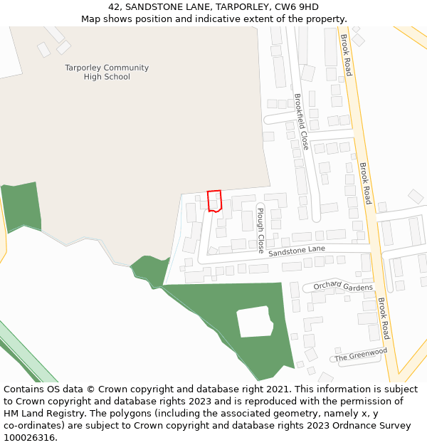 42, SANDSTONE LANE, TARPORLEY, CW6 9HD: Location map and indicative extent of plot