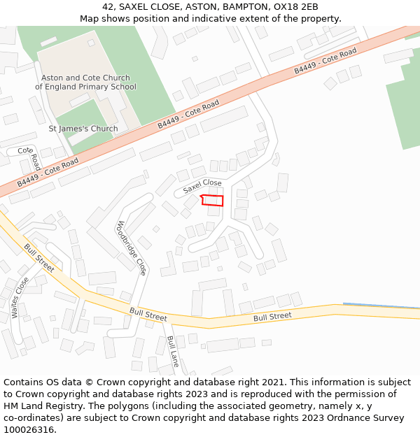 42, SAXEL CLOSE, ASTON, BAMPTON, OX18 2EB: Location map and indicative extent of plot