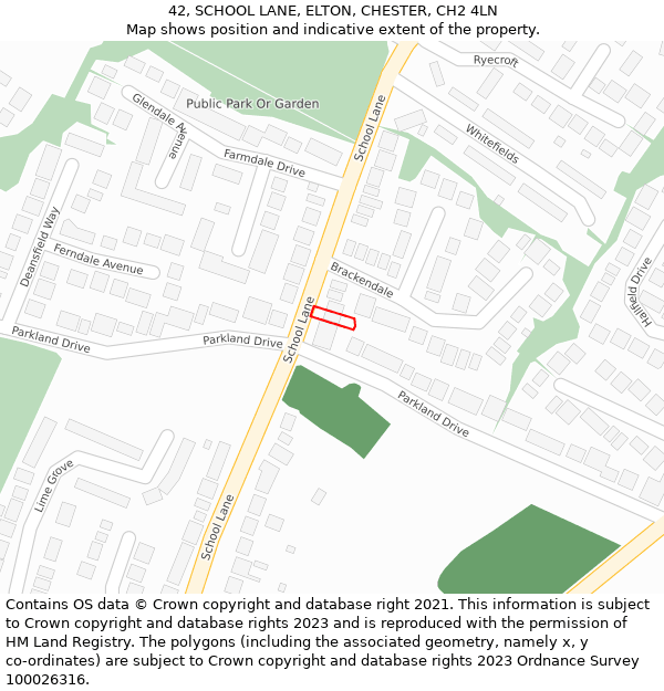 42, SCHOOL LANE, ELTON, CHESTER, CH2 4LN: Location map and indicative extent of plot