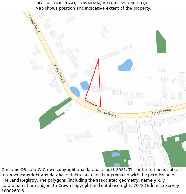 42, SCHOOL ROAD, DOWNHAM, BILLERICAY, CM11 1QP: Location map and indicative extent of plot