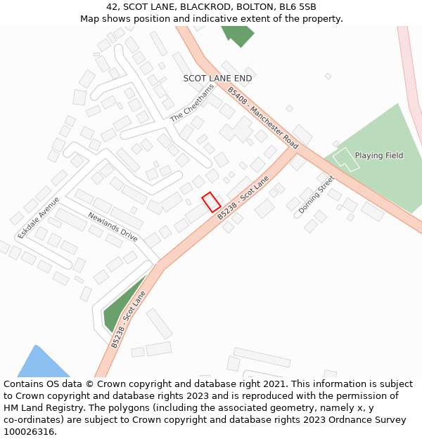 42, SCOT LANE, BLACKROD, BOLTON, BL6 5SB: Location map and indicative extent of plot