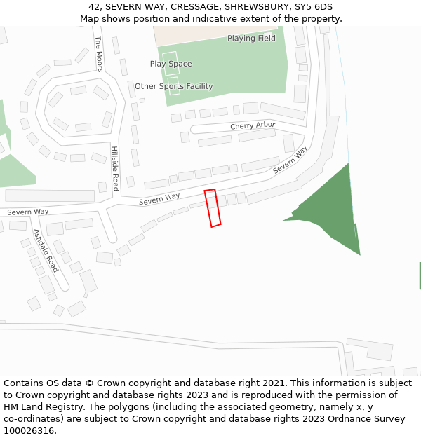 42, SEVERN WAY, CRESSAGE, SHREWSBURY, SY5 6DS: Location map and indicative extent of plot