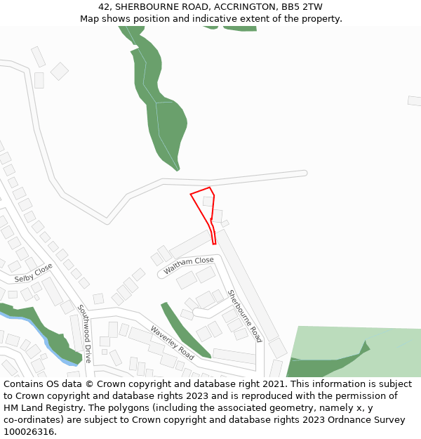 42, SHERBOURNE ROAD, ACCRINGTON, BB5 2TW: Location map and indicative extent of plot