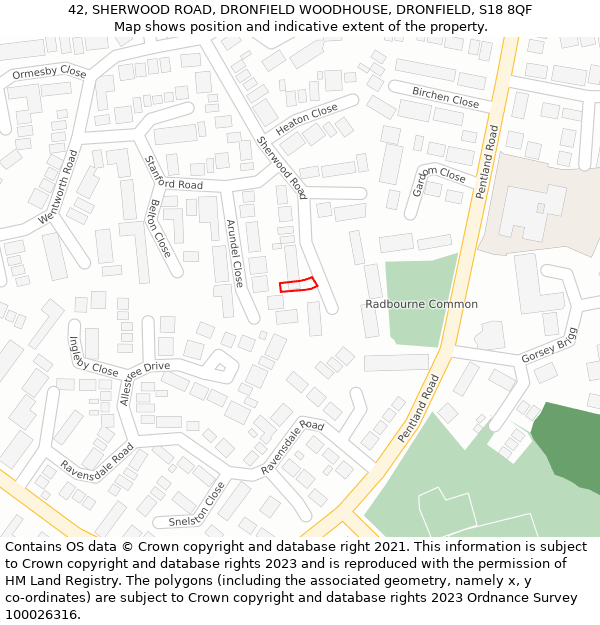42, SHERWOOD ROAD, DRONFIELD WOODHOUSE, DRONFIELD, S18 8QF: Location map and indicative extent of plot