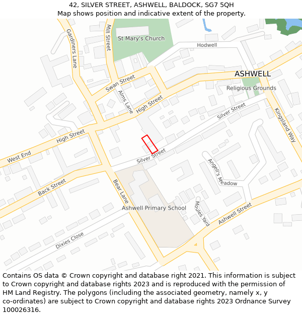 42, SILVER STREET, ASHWELL, BALDOCK, SG7 5QH: Location map and indicative extent of plot