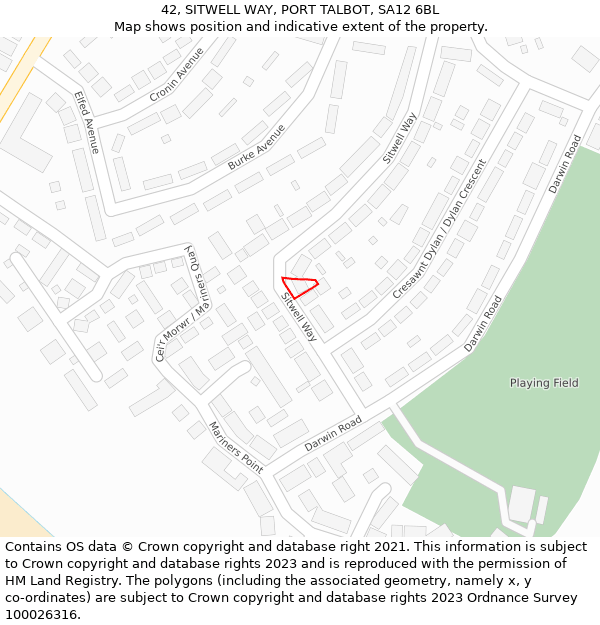 42, SITWELL WAY, PORT TALBOT, SA12 6BL: Location map and indicative extent of plot