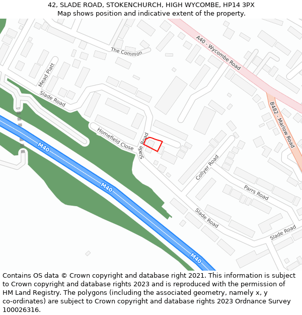 42, SLADE ROAD, STOKENCHURCH, HIGH WYCOMBE, HP14 3PX: Location map and indicative extent of plot