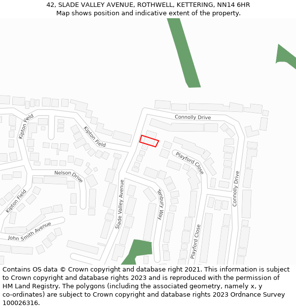 42, SLADE VALLEY AVENUE, ROTHWELL, KETTERING, NN14 6HR: Location map and indicative extent of plot