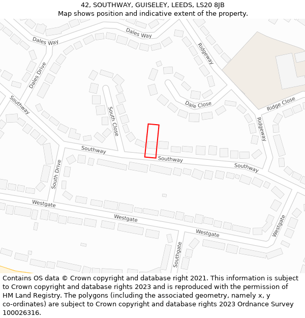 42, SOUTHWAY, GUISELEY, LEEDS, LS20 8JB: Location map and indicative extent of plot