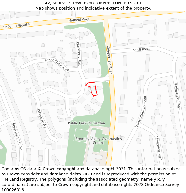 42, SPRING SHAW ROAD, ORPINGTON, BR5 2RH: Location map and indicative extent of plot