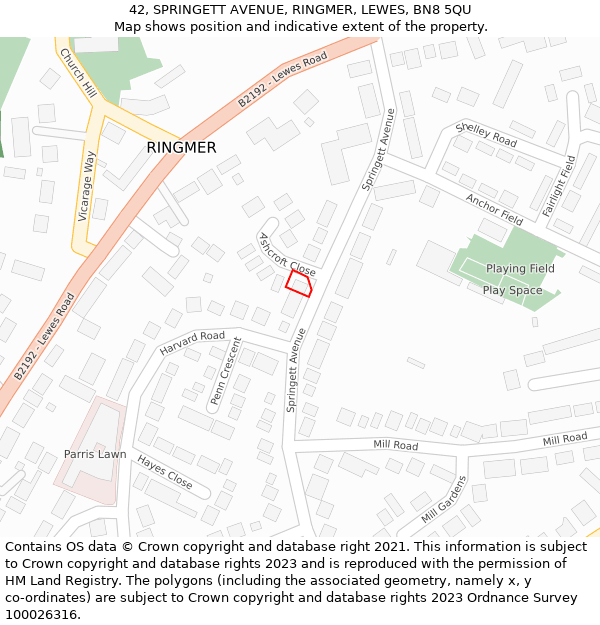 42, SPRINGETT AVENUE, RINGMER, LEWES, BN8 5QU: Location map and indicative extent of plot