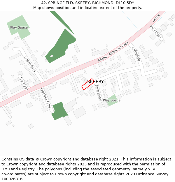 42, SPRINGFIELD, SKEEBY, RICHMOND, DL10 5DY: Location map and indicative extent of plot