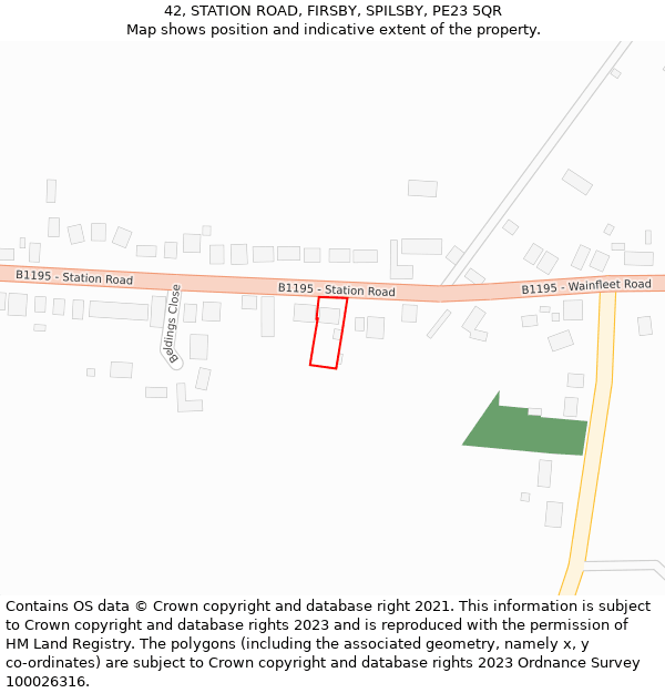 42, STATION ROAD, FIRSBY, SPILSBY, PE23 5QR: Location map and indicative extent of plot