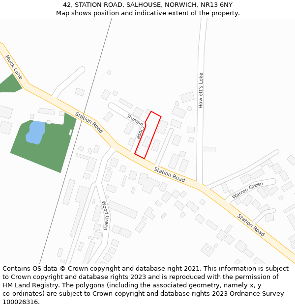 42, STATION ROAD, SALHOUSE, NORWICH, NR13 6NY: Location map and indicative extent of plot