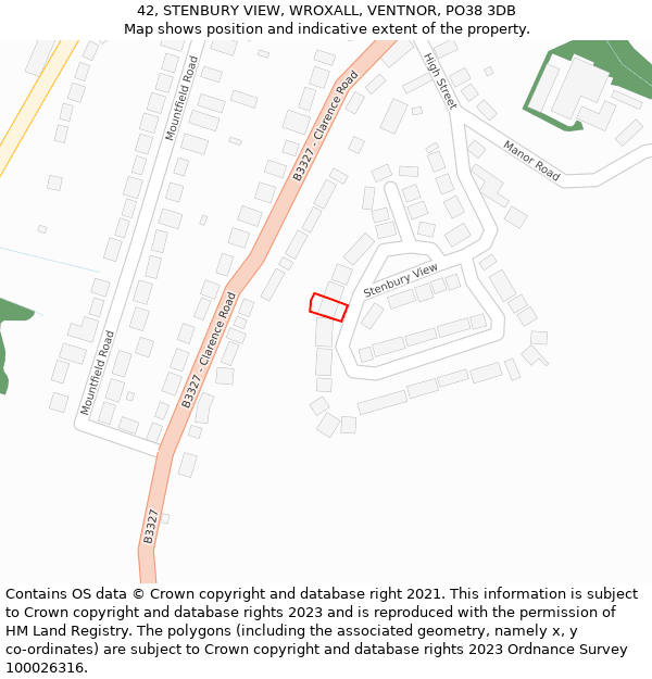 42, STENBURY VIEW, WROXALL, VENTNOR, PO38 3DB: Location map and indicative extent of plot