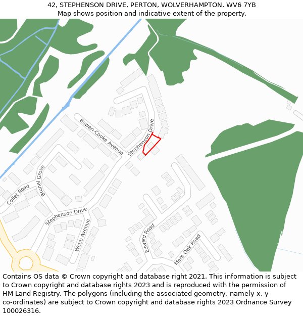 42, STEPHENSON DRIVE, PERTON, WOLVERHAMPTON, WV6 7YB: Location map and indicative extent of plot