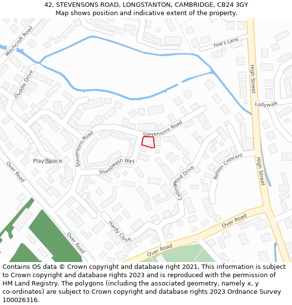 42, STEVENSONS ROAD, LONGSTANTON, CAMBRIDGE, CB24 3GY: Location map and indicative extent of plot