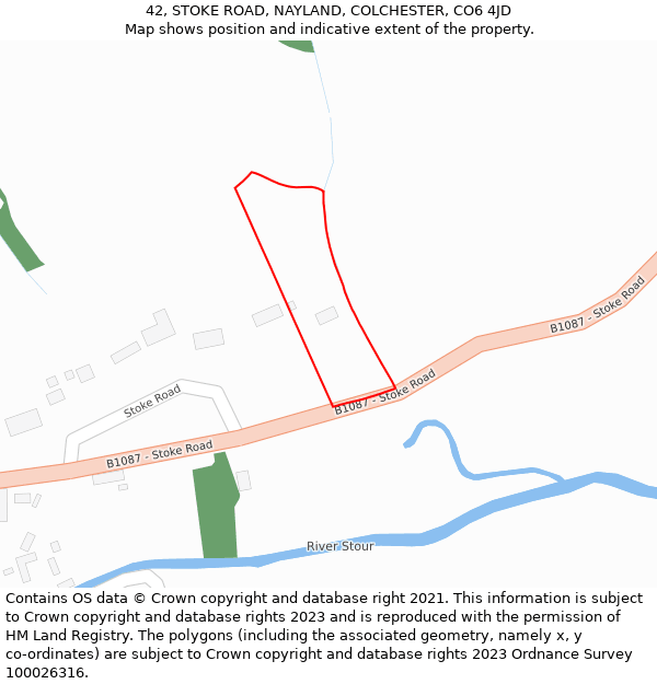 42, STOKE ROAD, NAYLAND, COLCHESTER, CO6 4JD: Location map and indicative extent of plot