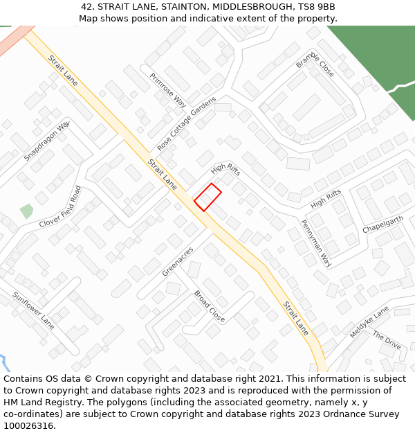 42, STRAIT LANE, STAINTON, MIDDLESBROUGH, TS8 9BB: Location map and indicative extent of plot