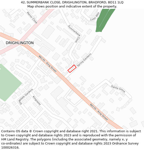 42, SUMMERBANK CLOSE, DRIGHLINGTON, BRADFORD, BD11 1LQ: Location map and indicative extent of plot