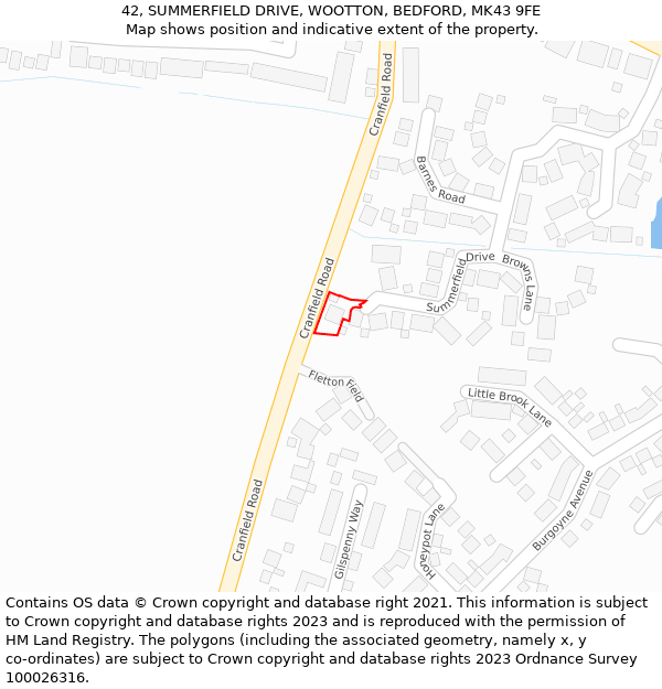 42, SUMMERFIELD DRIVE, WOOTTON, BEDFORD, MK43 9FE: Location map and indicative extent of plot