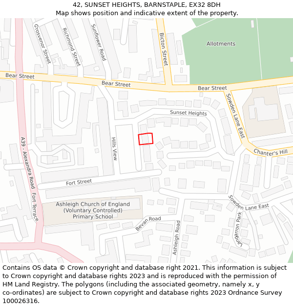 42, SUNSET HEIGHTS, BARNSTAPLE, EX32 8DH: Location map and indicative extent of plot