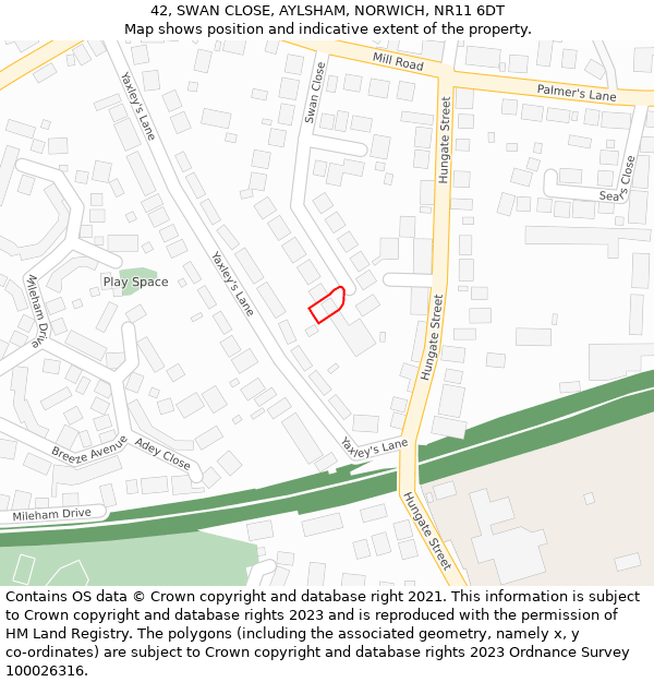 42, SWAN CLOSE, AYLSHAM, NORWICH, NR11 6DT: Location map and indicative extent of plot