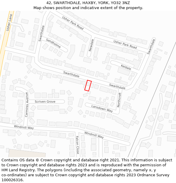 42, SWARTHDALE, HAXBY, YORK, YO32 3NZ: Location map and indicative extent of plot