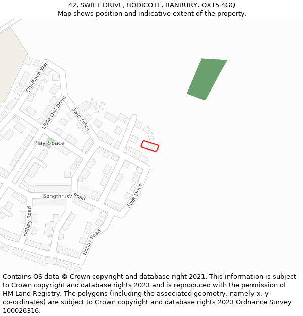 42, SWIFT DRIVE, BODICOTE, BANBURY, OX15 4GQ: Location map and indicative extent of plot