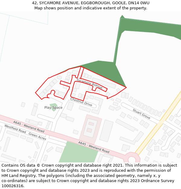 42, SYCAMORE AVENUE, EGGBOROUGH, GOOLE, DN14 0WU: Location map and indicative extent of plot