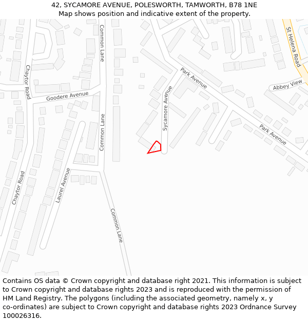 42, SYCAMORE AVENUE, POLESWORTH, TAMWORTH, B78 1NE: Location map and indicative extent of plot