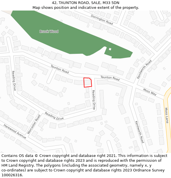 42, TAUNTON ROAD, SALE, M33 5DN: Location map and indicative extent of plot