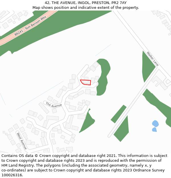 42, THE AVENUE, INGOL, PRESTON, PR2 7AY: Location map and indicative extent of plot